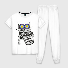 Женская пижама хлопок с принтом Коте (2) в Белгороде, 100% хлопок | брюки и футболка прямого кроя, без карманов, на брюках мягкая резинка на поясе и по низу штанин | коте | котэ | ништяки | ништячки | упячка