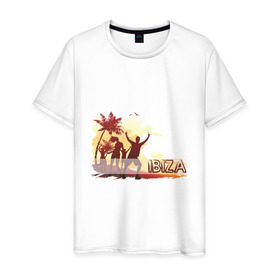Мужская футболка хлопок с принтом Ibiza (5) в Белгороде, 100% хлопок | прямой крой, круглый вырез горловины, длина до линии бедер, слегка спущенное плечо. | Тематика изображения на принте: club | ibiza | ибица | клуб | пальмы | силуэты
