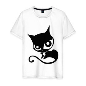 Мужская футболка хлопок с принтом Doom Kitty в Белгороде, 100% хлопок | прямой крой, круглый вырез горловины, длина до линии бедер, слегка спущенное плечо. | cat | kitty | киса | кошка | кошки | черная кошка