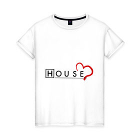 Женская футболка хлопок с принтом House love в Белгороде, 100% хлопок | прямой крой, круглый вырез горловины, длина до линии бедер, слегка спущенное плечо | everybody lies | haus | house | все лгут | доктор | хауз | хаус | хью лори