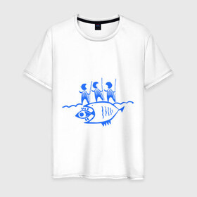 Мужская футболка хлопок с принтом Рыбалка (2) в Белгороде, 100% хлопок | прямой крой, круглый вырез горловины, длина до линии бедер, слегка спущенное плечо. | прикольные | рисунок | рыба | рыбаки | рыбалка