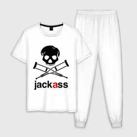 Мужская пижама хлопок с принтом Jackass (Чудаки) в Белгороде, 100% хлопок | брюки и футболка прямого кроя, без карманов, на брюках мягкая резинка на поясе и по низу штанин
 | jackas | придурки | чудаки
