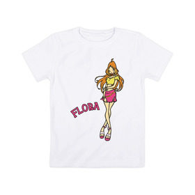 Детская футболка хлопок с принтом winX flora в Белгороде, 100% хлопок | круглый вырез горловины, полуприлегающий силуэт, длина до линии бедер | Тематика изображения на принте: flora | winx | винкс | флора
