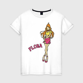 Женская футболка хлопок с принтом winX flora в Белгороде, 100% хлопок | прямой крой, круглый вырез горловины, длина до линии бедер, слегка спущенное плечо | Тематика изображения на принте: flora | winx | винкс | флора
