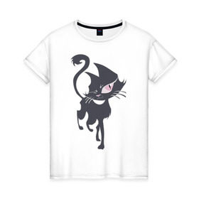 Женская футболка хлопок с принтом Cat в Белгороде, 100% хлопок | прямой крой, круглый вырез горловины, длина до линии бедер, слегка спущенное плечо | cat | кошка | кошки | стильно