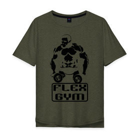 Мужская футболка хлопок Oversize с принтом Flex gym в Белгороде, 100% хлопок | свободный крой, круглый ворот, “спинка” длиннее передней части | powerlifting