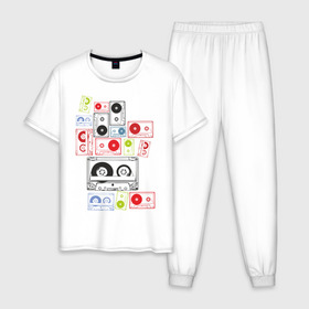 Мужская пижама хлопок с принтом Кассеты в Белгороде, 100% хлопок | брюки и футболка прямого кроя, без карманов, на брюках мягкая резинка на поясе и по низу штанин
 | аудиокассеты | кассеты | музыка | прикольные