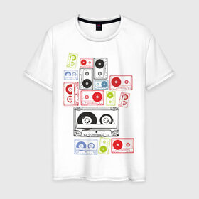 Мужская футболка хлопок с принтом Кассеты в Белгороде, 100% хлопок | прямой крой, круглый вырез горловины, длина до линии бедер, слегка спущенное плечо. | аудиокассеты | кассеты | музыка | прикольные