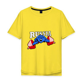 Мужская футболка хлопок Oversize с принтом RUSSIA PR в Белгороде, 100% хлопок | свободный крой, круглый ворот, “спинка” длиннее передней части | Тематика изображения на принте: powerlifting