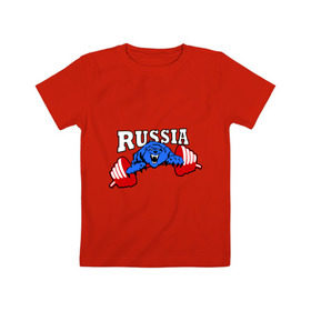 Детская футболка хлопок с принтом RUSSIA PR в Белгороде, 100% хлопок | круглый вырез горловины, полуприлегающий силуэт, длина до линии бедер | powerlifting