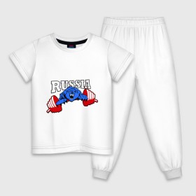 Детская пижама хлопок с принтом RUSSIA PR в Белгороде, 100% хлопок |  брюки и футболка прямого кроя, без карманов, на брюках мягкая резинка на поясе и по низу штанин
 | powerlifting