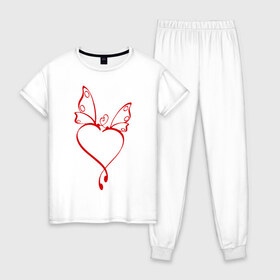 Женская пижама хлопок с принтом Бабочки в сердце в Белгороде, 100% хлопок | брюки и футболка прямого кроя, без карманов, на брюках мягкая резинка на поясе и по низу штанин | любовь | сердце