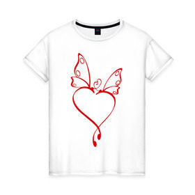 Женская футболка хлопок с принтом Бабочки в сердце в Белгороде, 100% хлопок | прямой крой, круглый вырез горловины, длина до линии бедер, слегка спущенное плечо | любовь | сердце