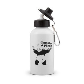 Бутылка спортивная с принтом Gangsta Panda в Белгороде, металл | емкость — 500 мл, в комплекте две пластиковые крышки и карабин для крепления | Тематика изображения на принте: панда