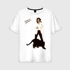 Женская футболка хлопок Oversize с принтом Michael Jackson (2) в Белгороде, 100% хлопок | свободный крой, круглый ворот, спущенный рукав, длина до линии бедер
 | jackson | michael | mj | pop | джексон | майкл | майкл джексон | поп