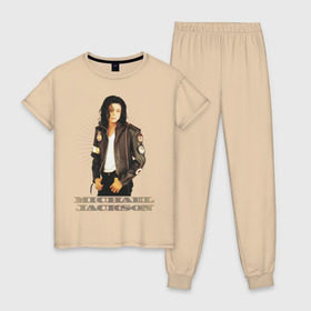 Женская пижама хлопок с принтом Michael Jackson (4) в Белгороде, 100% хлопок | брюки и футболка прямого кроя, без карманов, на брюках мягкая резинка на поясе и по низу штанин | jackson | michael | mj | pop | джексон | майкл | майкл джексон | поп