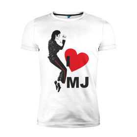 Мужская футболка премиум с принтом I love Michael Jackson (1) в Белгороде, 92% хлопок, 8% лайкра | приталенный силуэт, круглый вырез ворота, длина до линии бедра, короткий рукав | jackson | michael | mj | pop | джексон | майкл | майкл джексон | поп