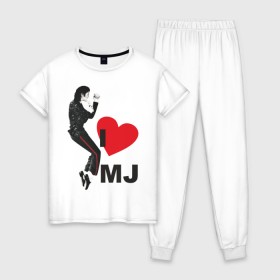 Женская пижама хлопок с принтом I love Michael Jackson (1) в Белгороде, 100% хлопок | брюки и футболка прямого кроя, без карманов, на брюках мягкая резинка на поясе и по низу штанин | jackson | michael | mj | pop | джексон | майкл | майкл джексон | поп