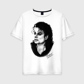 Женская футболка хлопок Oversize с принтом Michael Jackson (6) в Белгороде, 100% хлопок | свободный крой, круглый ворот, спущенный рукав, длина до линии бедер
 | jackson | michael | pop | джексон | майкл | майкл джексон | поп