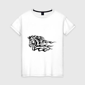 Женская футболка хлопок с принтом Конь в Белгороде, 100% хлопок | прямой крой, круглый вырез горловины, длина до линии бедер, слегка спущенное плечо | tribal | конь | лошадь | орнамент | скакун | трайбл | трибал | узор