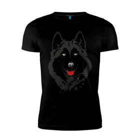 Мужская футболка премиум с принтом Хаски в Белгороде, 92% хлопок, 8% лайкра | приталенный силуэт, круглый вырез ворота, длина до линии бедра, короткий рукав | dog | husky | животные | пес | песики | собака | хаски | хаски бандит