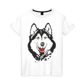 Женская футболка хлопок с принтом Хаски в Белгороде, 100% хлопок | прямой крой, круглый вырез горловины, длина до линии бедер, слегка спущенное плечо | dog | husky | животные | пес | песики | собака | хаски | хаски бандит