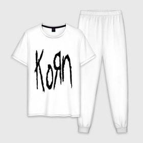 Мужская пижама хлопок с принтом Korn в Белгороде, 100% хлопок | брюки и футболка прямого кроя, без карманов, на брюках мягкая резинка на поясе и по низу штанин
 | korn | metal | rock | корн | логотип | метал | музыка | рок | рок группа | рок группы