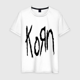 Мужская футболка хлопок с принтом Korn в Белгороде, 100% хлопок | прямой крой, круглый вырез горловины, длина до линии бедер, слегка спущенное плечо. | Тематика изображения на принте: korn | metal | rock | корн | логотип | метал | музыка | рок | рок группа | рок группы