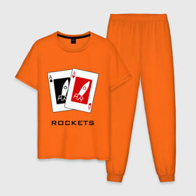 Мужская пижама хлопок с принтом AA Rockets в Белгороде, 100% хлопок | брюки и футболка прямого кроя, без карманов, на брюках мягкая резинка на поясе и по низу штанин
 | Тематика изображения на принте: ace | poker | rocket | rockets | карты | покер | ракеты | туз | тузы