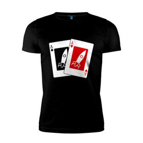 Мужская футболка премиум с принтом AA Rockets в Белгороде, 92% хлопок, 8% лайкра | приталенный силуэт, круглый вырез ворота, длина до линии бедра, короткий рукав | Тематика изображения на принте: ace | poker | rocket | rockets | карты | покер | ракеты | туз | тузы