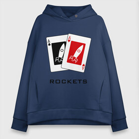 Женское худи Oversize хлопок с принтом AA Rockets в Белгороде, френч-терри — 70% хлопок, 30% полиэстер. Мягкий теплый начес внутри —100% хлопок | боковые карманы, эластичные манжеты и нижняя кромка, капюшон на магнитной кнопке | Тематика изображения на принте: ace | poker | rocket | rockets | карты | покер | ракеты | туз | тузы