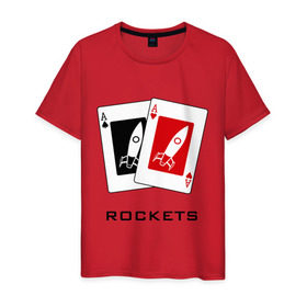 Мужская футболка хлопок с принтом AA Rockets в Белгороде, 100% хлопок | прямой крой, круглый вырез горловины, длина до линии бедер, слегка спущенное плечо. | Тематика изображения на принте: ace | poker | rocket | rockets | карты | покер | ракеты | туз | тузы