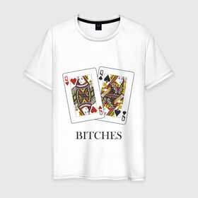 Мужская футболка хлопок с принтом Bitches в Белгороде, 100% хлопок | прямой крой, круглый вырез горловины, длина до линии бедер, слегка спущенное плечо. | poker | азартные | дама | карточные | карты | колода | покер