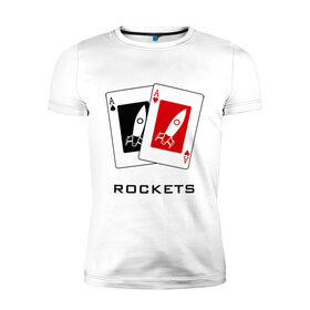 Мужская футболка премиум с принтом AA Ракеты в Белгороде, 92% хлопок, 8% лайкра | приталенный силуэт, круглый вырез ворота, длина до линии бедра, короткий рукав | ace | poker | rocket | rockets | карты | покер | ракеты | туз | тузы