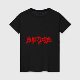 Женская футболка хлопок с принтом Alice Cooper (2) в Белгороде, 100% хлопок | прямой крой, круглый вырез горловины, длина до линии бедер, слегка спущенное плечо | alice cooper | metal | rock | логотип | метал | музыка | музыкант | рок | рок музыка | элис купер
