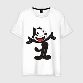 Мужская футболка хлопок с принтом Кот феликс в Белгороде, 100% хлопок | прямой крой, круглый вырез горловины, длина до линии бедер, слегка спущенное плечо. | felix | felix cat | кот феликс | феликс
