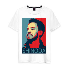 Мужская футболка хлопок с принтом Mike Shinoda в Белгороде, 100% хлопок | прямой крой, круглый вырез горловины, длина до линии бедер, слегка спущенное плечо. | linkin park | mike shinoda | rock | shinoda | линкин парк | рок