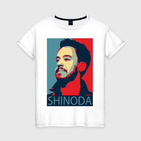 Женская футболка хлопок с принтом Mike Shinoda в Белгороде, 100% хлопок | прямой крой, круглый вырез горловины, длина до линии бедер, слегка спущенное плечо | linkin park | mike shinoda | rock | shinoda | линкин парк | рок