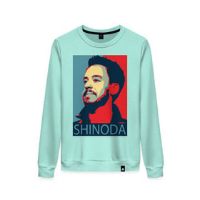 Женский свитшот хлопок с принтом Mike Shinoda в Белгороде, 100% хлопок | прямой крой, круглый вырез, на манжетах и по низу широкая трикотажная резинка  | linkin park | mike shinoda | rock | shinoda | линкин парк | рок