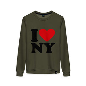 Женский свитшот хлопок с принтом I love NY в Белгороде, 100% хлопок | прямой крой, круглый вырез, на манжетах и по низу широкая трикотажная резинка  | new york | нью йорк