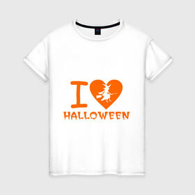 Женская футболка хлопок с принтом I Love Halloween в Белгороде, 100% хлопок | прямой крой, круглый вырез горловины, длина до линии бедер, слегка спущенное плечо | hallowen | hallowin | halovin | halowen | halowin | helloveen | helloven | hellovin | heloven | helovin | i lov | ведьма | день всех святых | колдунья | метла | халлоуин | халлувин | халоуин | халувин | хелловин | хеллоуин | хелоуин | хелувин