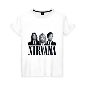 Женская футболка хлопок с принтом Nirvana (2) в Белгороде, 100% хлопок | прямой крой, круглый вырез горловины, длина до линии бедер, слегка спущенное плечо | cobain | nirvana | rock | smells like teen spirit | кобейн | нирвана | рок