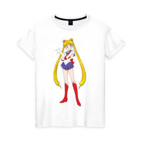 Женская футболка хлопок с принтом Sailor Moon в Белгороде, 100% хлопок | прямой крой, круглый вырез горловины, длина до линии бедер, слегка спущенное плечо | аниме