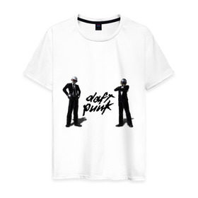 Мужская футболка хлопок с принтом Daft punk в Белгороде, 100% хлопок | прямой крой, круглый вырез горловины, длина до линии бедер, слегка спущенное плечо. | 