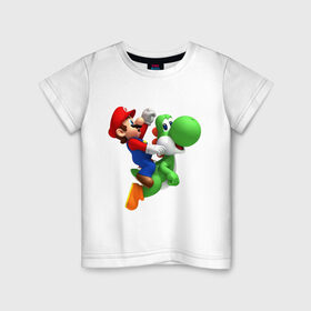 Детская футболка хлопок с принтом Mario в Белгороде, 100% хлопок | круглый вырез горловины, полуприлегающий силуэт, длина до линии бедер | mario | nintendo | videogames | аркада | видеоигры | нинтендо | приставки