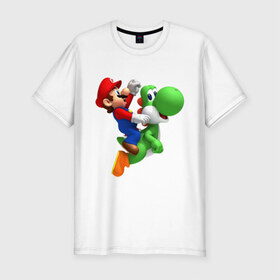 Мужская футболка премиум с принтом Mario в Белгороде, 92% хлопок, 8% лайкра | приталенный силуэт, круглый вырез ворота, длина до линии бедра, короткий рукав | mario | nintendo | videogames | аркада | видеоигры | нинтендо | приставки