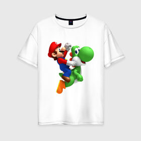 Женская футболка хлопок Oversize с принтом Mario в Белгороде, 100% хлопок | свободный крой, круглый ворот, спущенный рукав, длина до линии бедер
 | mario | nintendo | videogames | аркада | видеоигры | нинтендо | приставки