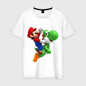 Мужская футболка хлопок с принтом Mario в Белгороде, 100% хлопок | прямой крой, круглый вырез горловины, длина до линии бедер, слегка спущенное плечо. | mario | nintendo | videogames | аркада | видеоигры | нинтендо | приставки