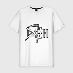 Мужская футболка премиум с принтом Death в Белгороде, 92% хлопок, 8% лайкра | приталенный силуэт, круглый вырез ворота, длина до линии бедра, короткий рукав | death | hard rock | metal | rock | дэт метал | логотип | метал | музыка | рок | рок группа | рок группы | хард | хард рок