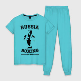 Женская пижама хлопок с принтом Бокс в Белгороде, 100% хлопок | брюки и футболка прямого кроя, без карманов, на брюках мягкая резинка на поясе и по низу штанин | кикбоксинг